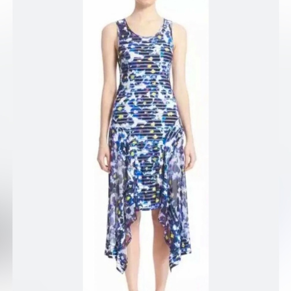 Fuzzi by Jean Paul Gaultier Floral Striped Mesh Whimsigoth Midi Dress